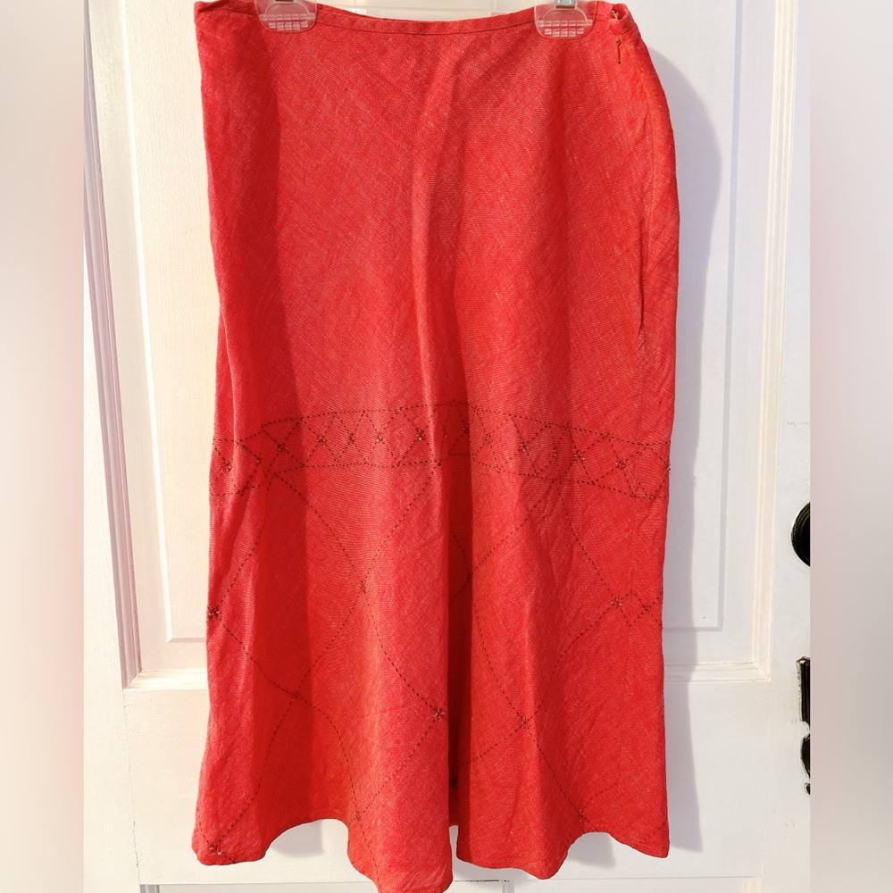 Vibrant Pink Linen A-Line Skirt with Beaded Detail